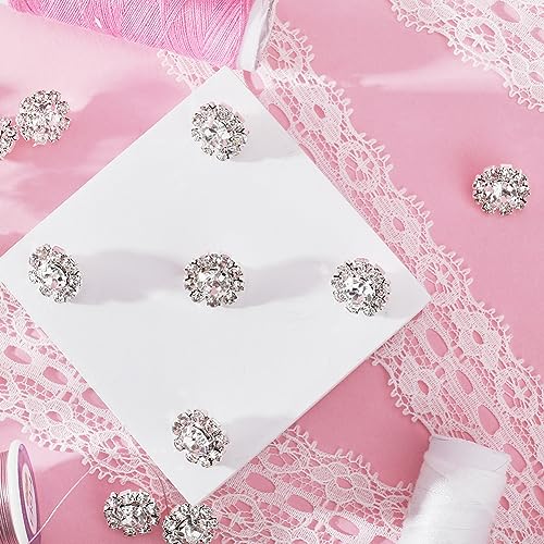 GORGECRAFT 1 Box 10Pcs Rhinestone Shank Buttons Silver Alloy Crystal Flower Shape Button Round Decorative Metal Buttons for DIY Sewing Crafts Shawls Dress Clothing Bags Embellishments Wedding Decor - Image 4