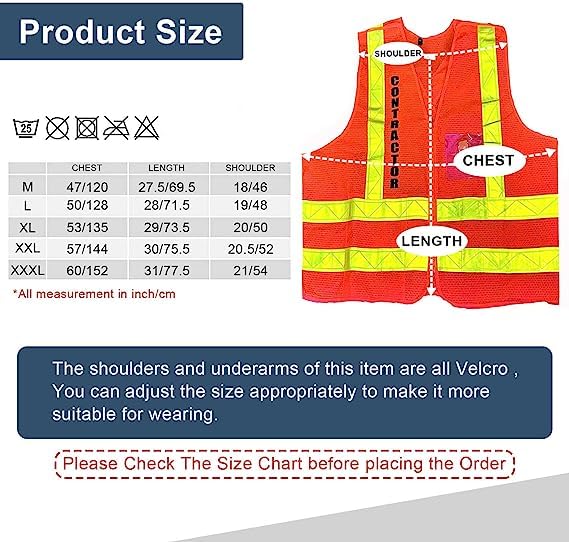 BANNA NYCTA Style OrangeContractor High Visibility Reflective Safety Vest with Zipper & Pocket (X-Large)