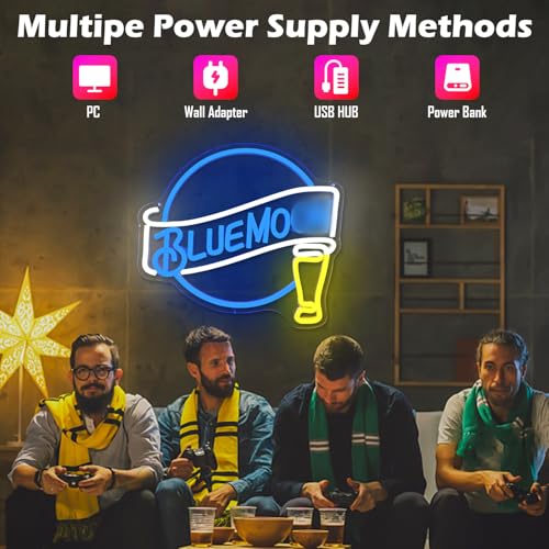 Image of Moon Beer Neon Signs for Wall Decor Dimmable Blue Bar Light Sign for Man Cave Bedroom Shop Club Pub Bistro