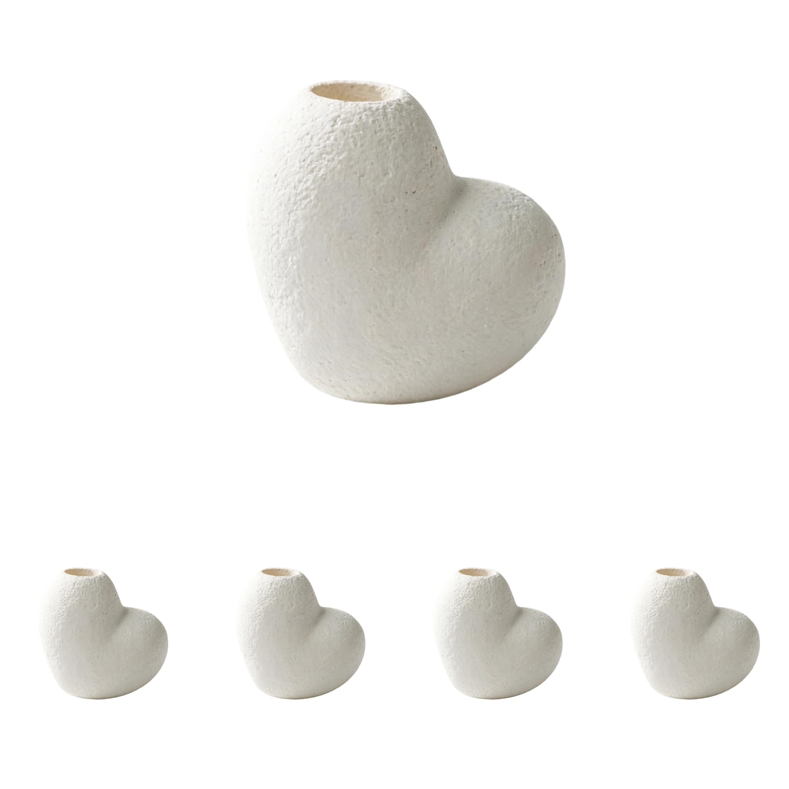 5 portacandele conici in ceramica, a forma di cuore bianco opaco, per festival, San Valentino, decorazione da tavolo per matrimoni, 8 x 7 cm