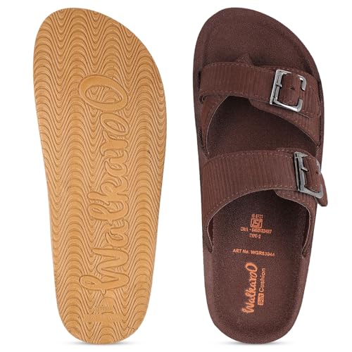Image of Walkaroo Men's Double Buckle Slide Sandals|Open Toe Casual Flat Slippers,Adjustable Buckle Straps, Soft Cushioned Footbed, Fabric Upper,Lightweight Flexible Sole |Casual, Daily Wear, Home, Travel, Shopping&Comfortable Wear Sandals for Men's|WGR53044