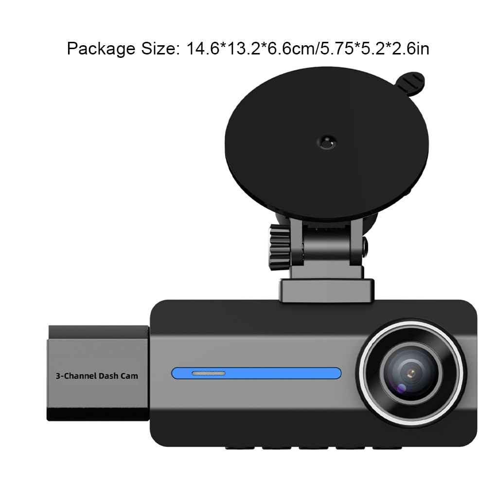 Dash cam a 3 Per canali con telecamere anteriori e posteriori | dotate di obiettivo anteriore a 170 gradi e posteriore impermeabile 150 gradi. Dash cam 1440P con telecamera integrata e
