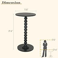 Vista 3 de Mesa auxiliar redonda, mesa pequeña para bebidas para espacios pequeños, mesa auxiliar moderna con patas de madera maciza para sala de estar, Negro