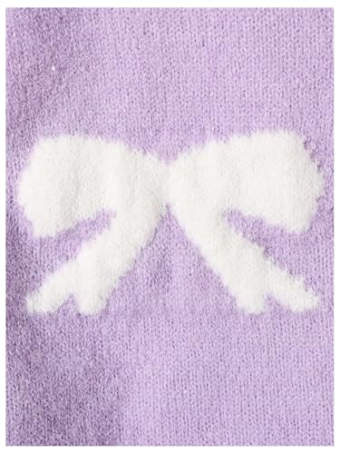 Image of BEAUDRM Girl's Cute Bow Sweater Crew Neck Long Sleeve Drop Shoulder Loose Pullover Tops