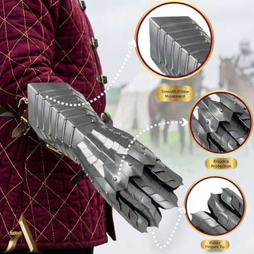 Image of AnNafi Fantasy Knight Gauntlets SCA Armor Gauntlets Knight Gloves Iron Medieval Functional Armor Gloves Warrior Metal Gauntlets Armour Replica Steel Gloves For Men Wearable Adult Nazgul gauntlets
