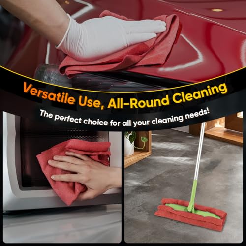 Image of HOMEXCEL Red Shop Towels 100 Pack, Reusable Microfiber Cleaning Cloth Bulk, Multipurpose Microfiber Towels for Cars, House and Kitchen, Highly Absorbent Cleaning Rags 11.5 x 11.5 inch