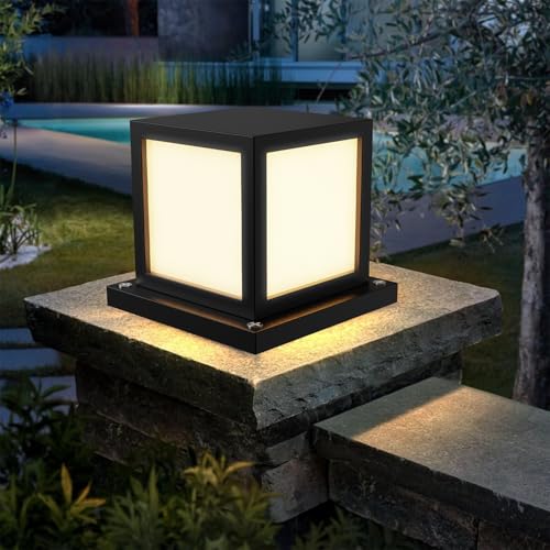 HMAKGG Farolas Exterior Jardin, 15W LED Luces Exterior Sobremuro, 3000K/4000K/6000K, IP65 Lámpara de Jardín Poste Square de Aluminio, E27 Baliza para Camino Terraza Patio Deco, Negro