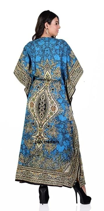 Maxi Kimono Kaftan Tunic Teal Blue Lounge Dresses Suiting Teens to Adult in Regular to Plus Size, One Size-Large4