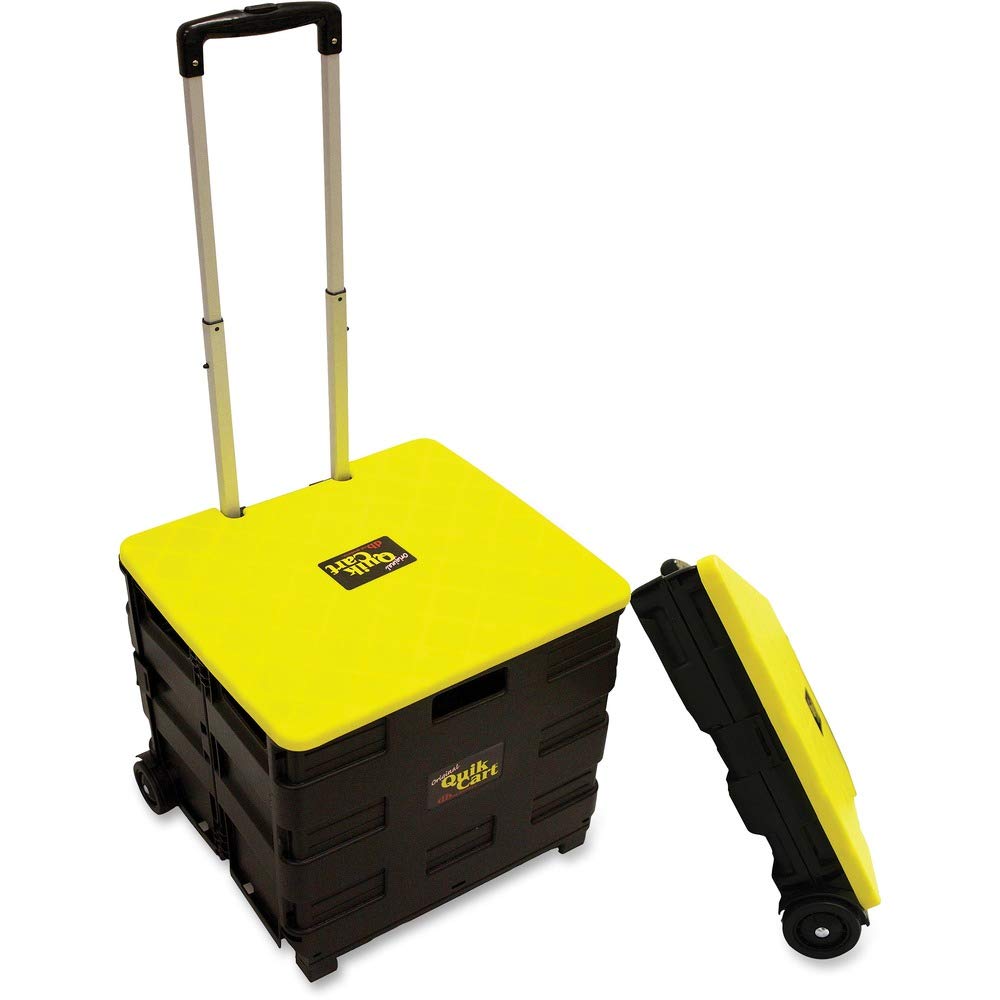 dbest products Quik Cart Two-Wheeled Collapsible Handcart with Yellow Lid Rolling Utility with seat Heavy Duty Lightweight