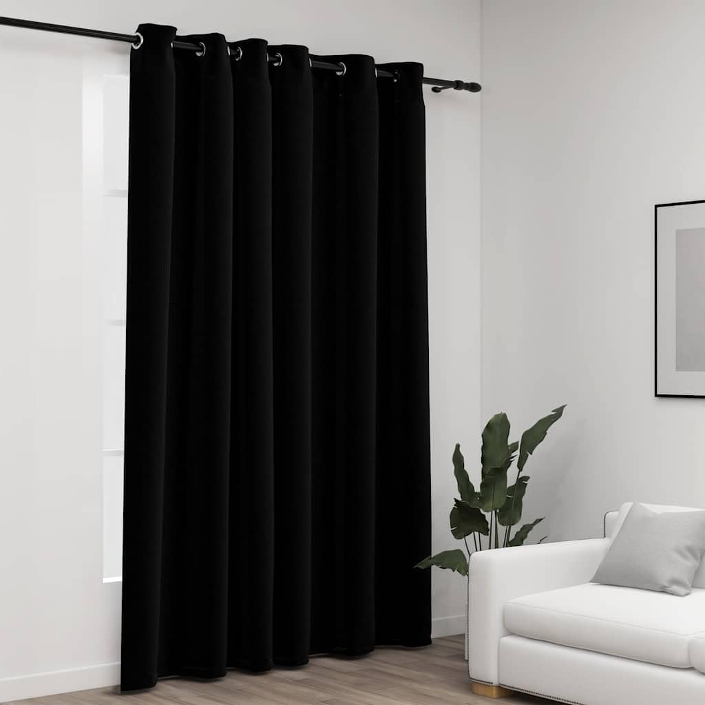 Rideau occultant haut de gamme aspect lin noir de grande largeur 290 x 245 cm