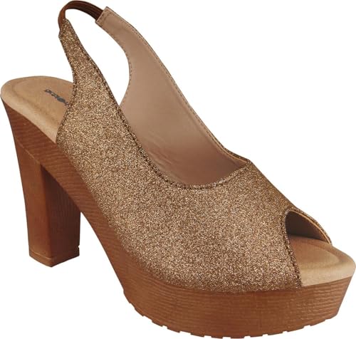 Image of Action Women's Platform Sandals| Block Heel| Glitter Embellished| Grey, Beige