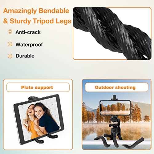 Phone Tripod, Portable Cell Phone Camera Tripod Stand with Remote, Flexible Tripod Stand for Selfies/Vlogging/Streaming/Photography Compatible with All Cell Phone, Sports Camera GoPro(Upgraded)