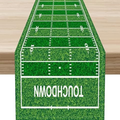 American Football Table Runner, Boys Sport Rugby Touchdown Football Court Green Table Center Decor for Home Kitchen Dining Patio Holiday Party Indoor Outdoor Table Decorations, 13"x72" Inch Cover