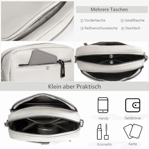 Damen Handy Umhängetasche Echtes Leder Crossbody Bag Damen Handytasche zum Umhängen, Umhängetasche Damen Klein Moderne Taschen mit Breitem Schultergurt u 3 fächern – Bild 6