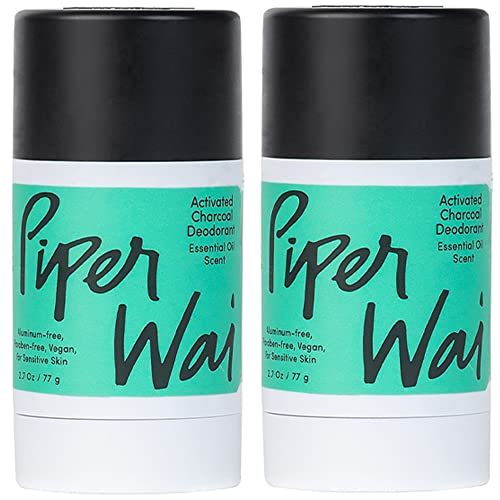PiperWai Natural Deodorant for Women & Men | Aluminum Free with Activated Charcoal & Magnesium | Vegan (Shark Tank Product)(2.7 oz Scented Stick 2-Pack)
