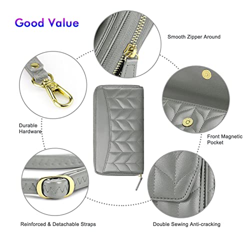 Image of nuoku RFID Blocking Wristlet Wallet for Women, Zip-Around Crossbody Clutch with 2 Removable Straps