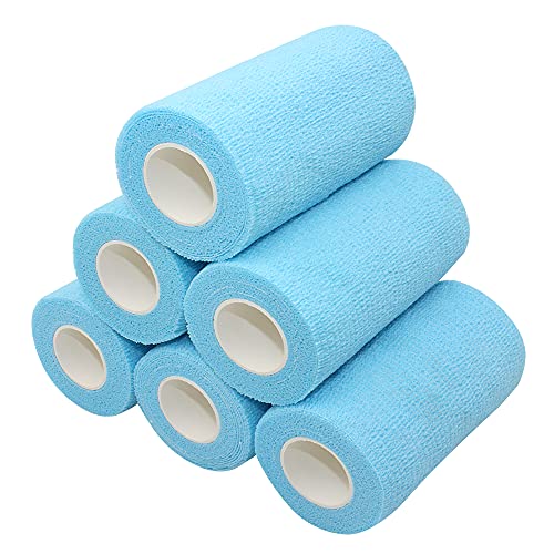 [6 rulli-10cmx4.5m] Venda Cohesiva,Vendas Autoadherente,Elástico Vendaje Deportivo para Primeros Auxilios,muñeca,tobillo esguinces,hinchazón(Azul claro)