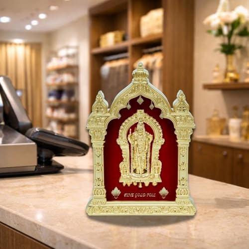 Image of EKA Temple Series Tiruchendur Murugan Swami Table Top Premium Gold Foil Artwork with Metal Stand | Sacred Murugan Temple-Inspired Spiritual Decor for Home, Office & Pooja Space