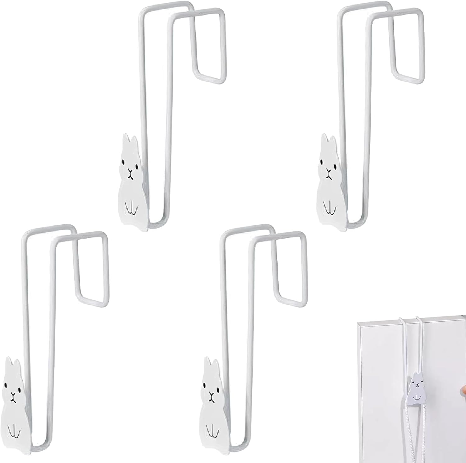 4-Pack White Bunny Shaped Over The Door Hooks, Metal Hangers for Coats, Towels, Hats, Clothes, Bags in Bedroom or Living Room