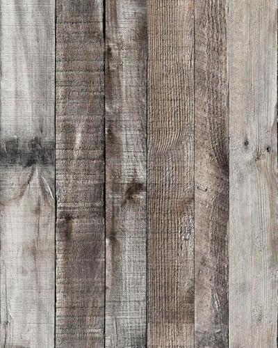 Image of Livebor Gray Wood Peel and Stick Wallpaper Wood Wallpaper 17.7 inchx 120 inch | Wood Contact Paper Shiplap Wood Wallpaper Peel and Stick Wooden Wall Rustic Distressed Plank for Walls and Countertops