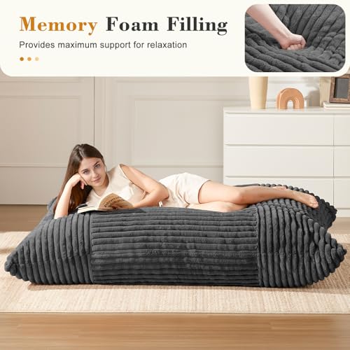 Image of 3-in-1 Giant Bean Bag Chair for Adults & Kids, Convertible Floor Sofa to Mattress, Memory Foam Beanbag Chair with Washable Cover, Multi Functional Lounge Couch for Bedroom, Living Room (Dark Grey)