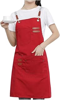 Watwass Rojo Delantal Camarero Peluqueria Chef Ajustables Delantal Cocina Hornear Jardín Barbacoa