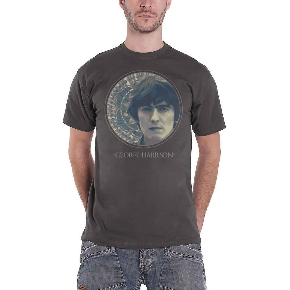 George Harrison Men's Circular Portrait Short Sleeve T-Shirt, Grey (Charcoal), Medium