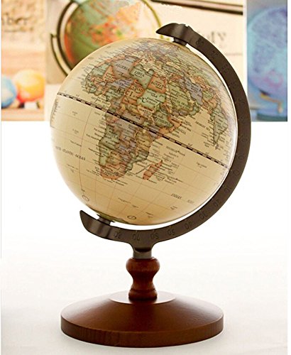 Vintage 5 inch Diameter Brown World Globe Antique Decorative Desktop Globe Rotating Earth Geography Globe Wooden Base Educational Globe Wedding School Children Gift (Brown with Wood Base)