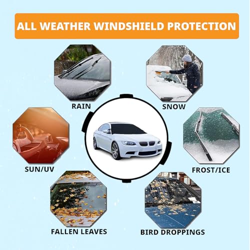 Image of QODOLSI Windshield Cover for Ice and Snow, Thicken 600D Oxford Fabric Windshield Frost Cover for Ice, Frost & Snow Removal Windshield Snow Cover for All Weather, Water, Sag-Proof (75 inch x 47.25 inch)