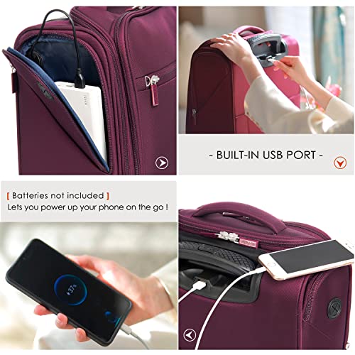 Image of Verage Underseat Carry On Luggage With Spinner Wheels, 16-Inch Rolling, Grape Red, 2 Wheels