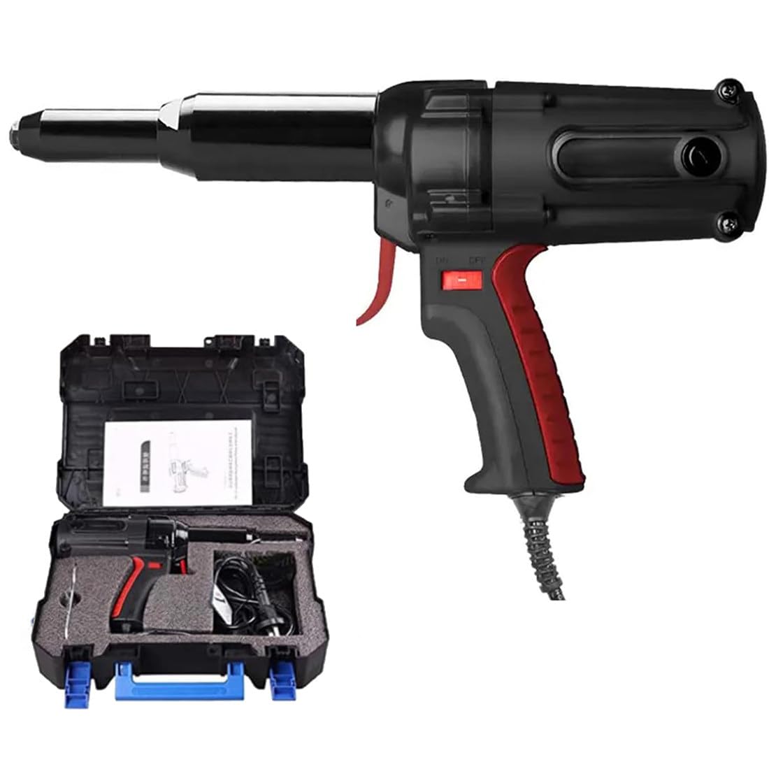 Pistola De Remache Eléctrica 220V 600W, Remachadora Eléctrica Profesional, Kit De Herramientas De Remachadora Ciega Portátil con Llave, para Remaches Ciegos 4,0 Mm a 6,4 Mm