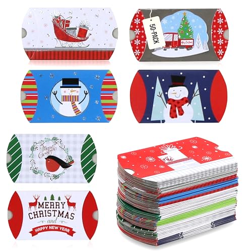 Iconikal 50-Count Christmas Gift Card Pillow Boxes - Festive Holiday Holders for Cards Money Cash