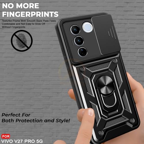 Image of Armor Bumper Back Cover Case for Vivo V27 / V27 Pro 5G | Rotating Camera Cover, Ring Holder & Kickstand | Heavy Duty & 360 Degree Protection Vivo V27 / V27 Pro 5G Back Cover (Black)