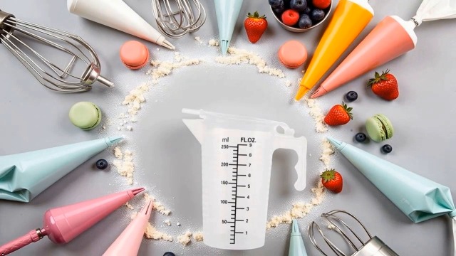 Vaso medidor plástico 250 ml con tapa y asa miniatura 7