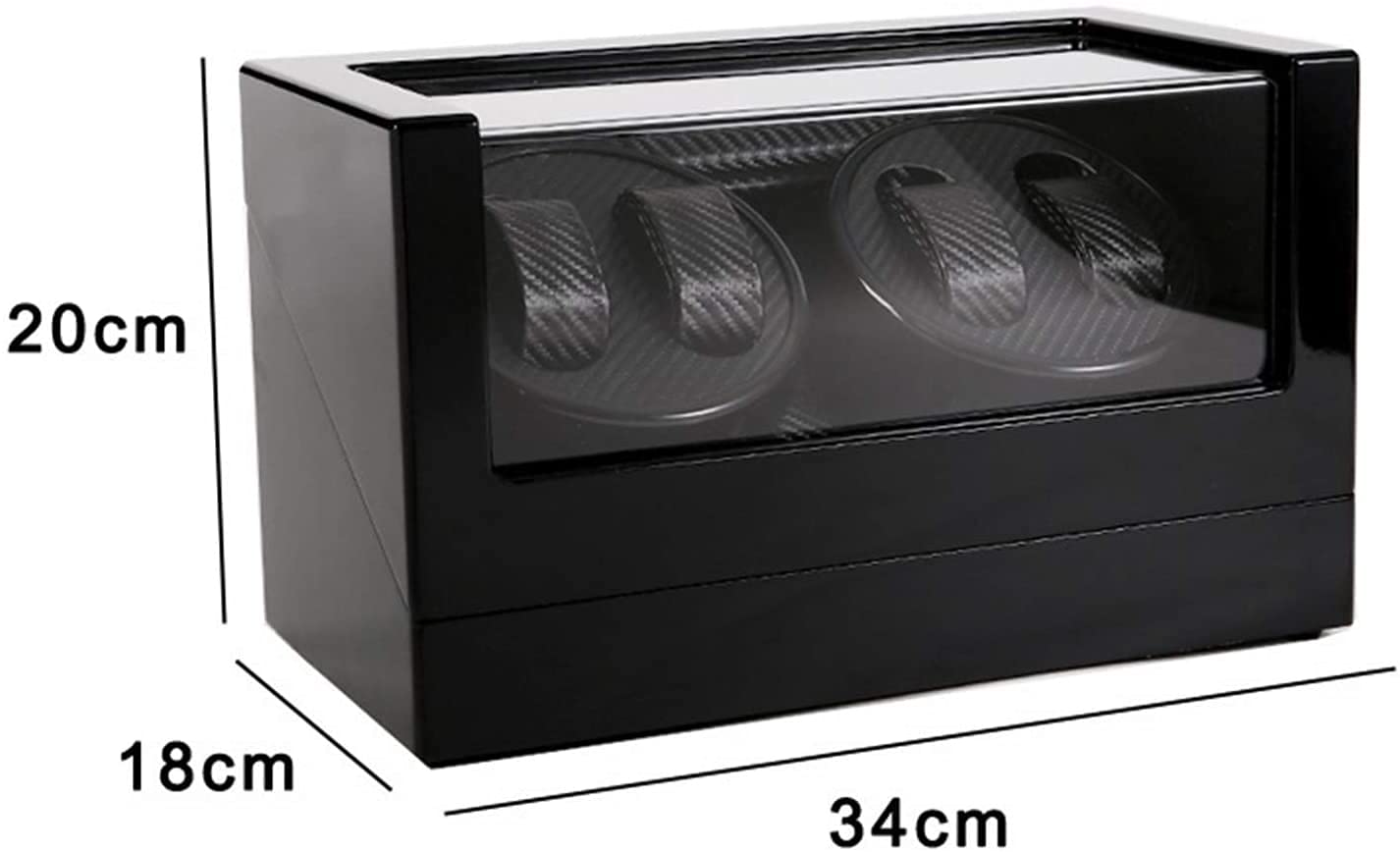 Vitrina de reloj giratoria automática de madera de gama alta, doble cabeza, cuatro relojes epítopos, caja de almacenamiento, soporte de exhibición, relojes mecánicos ultrasilenciosos, agitador (negro)