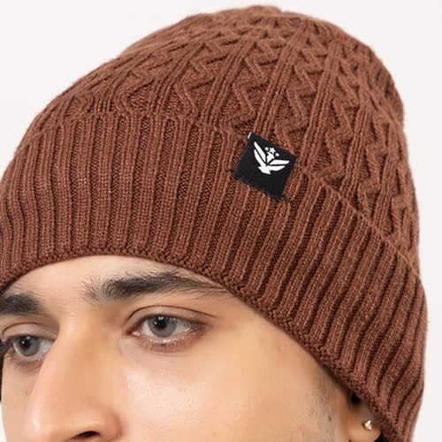Image of AMOLDO Unisex Woolen Beanie Cap | Warm Winter Hat - Zigzag Design