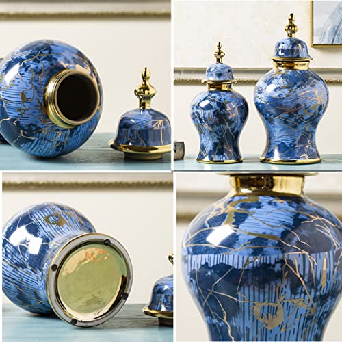 Vase de gingembre bleu en céramique avec couvercle pour fleurs m - 6