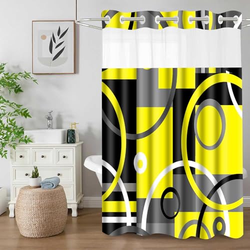 Rideau de douche abstraction bohème jaune au design géométrique simple et épuré - 2