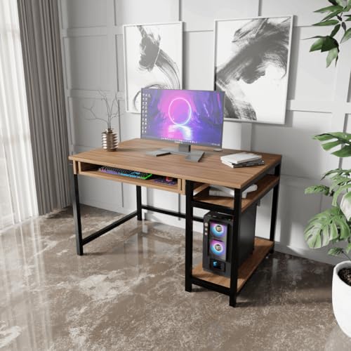Image of Riyan Luxiwood Carter Computer Table with or Without Keyboard Tray I Made MDF I Large Study Table Size 120x60x75 Cm (with Keyboard Tray, Beige)
