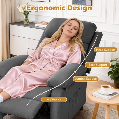 Image of Korser Recliner Chair, Living Room Chairs for Adults, Padded Deep Seat Reading Chair with Side Pockets, Small Recliners for Small Spaces, Lounge Chair for Living Room, Bedroom, and RV (Linen)