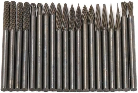 20Pcs Double Cut Carbide Burr Set 2.35mm Shank Diameter Tungsten Steel Solid Carbide Rotary Burr Tool for Wood Carving Engraving 3x5mm