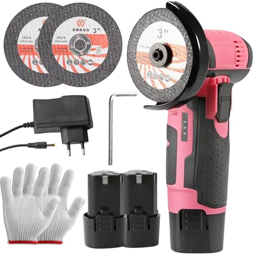 Mini Amoladora Angular 19500 RPM, Radial de Batería 76mm con 2 Baterías 2000mAh,Amoladora Angular Inalámbrica Para Esmerilar, Pulir, Cortar (red)