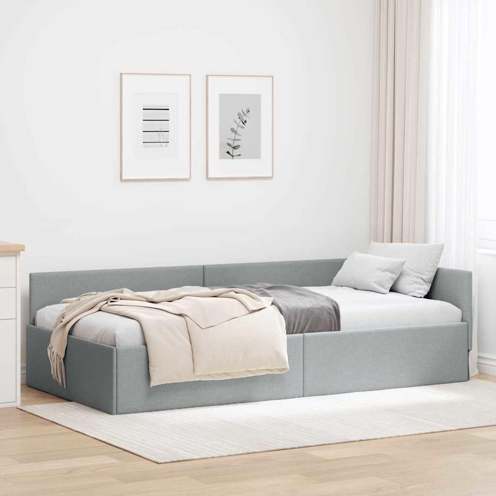 vidaXL Eckbettgestell mit Kopfteil Hellgrau 90 cm x 200 cm Stoff
