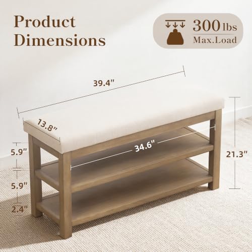 Zihanhome-2-Tier-Shoe-Rack-Bench-with-Cushion-Solid-Wood-Shoe-Benches-Mid-Century-Modern-Shoe-Storage-Bench-for-Entryway-Hallway-Living-Room-Closet-Front-Door-Entrance-Beige-394