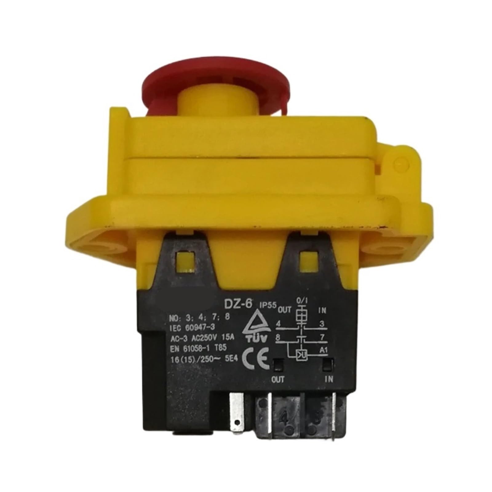 Interruptor pulsador DZ-6 de 5 pines con tapa de parada de emergencia, interruptores electromagnéticos de encendido y apagado for máquinas herramienta, CA 250 V, 15 A.