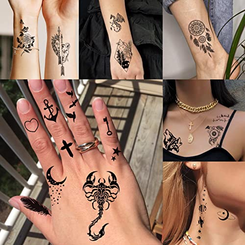 FANRUI 52 Sheets Creative Black Tiny Crown Infinity Triangle Fake Tattoos For Men Women Realistic Stars Letters Tattoos For Kids Temporary Waterproof Arm Hand Face Finger Neck Tatoo Stickers