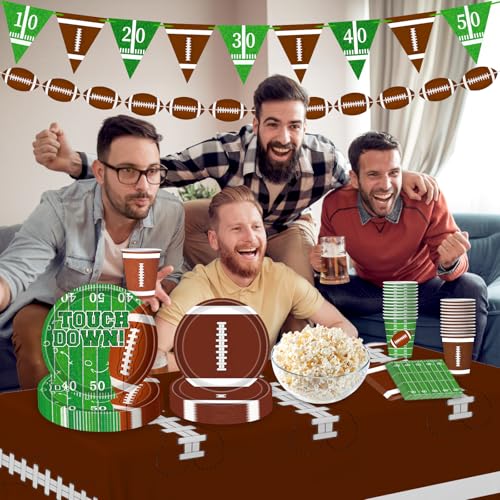 Football Party Decorations Football Party Supplies Kit Serve 24 Plates Napkins Cups Banner Tablecloth for Foot Ball Themed Birthday Gameday Decorations - Image 5