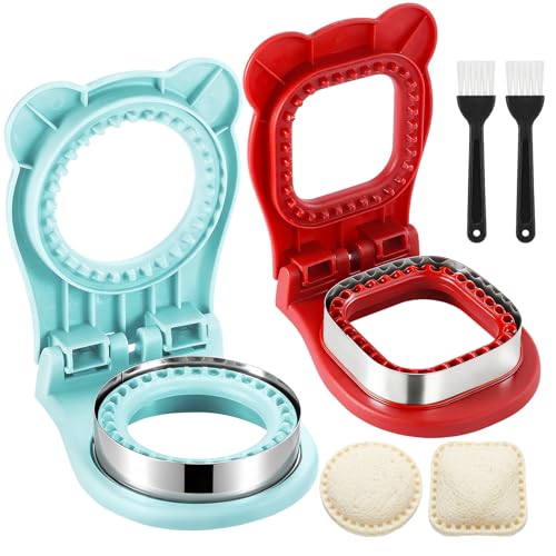 Uncrustable Sandwich Cutter, 2Pcs Uncrustable Sandwich Maker for Lunch,Square Gray and Round Red...