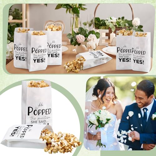 Image of Sunnychicc 200 pcs He Popped the Question Popcorn Bags Engagement Party Favors Wedding Bridal Shower Engaged Goody Snack Treat Bag Grease Resistant