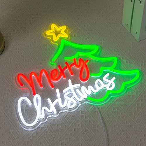 Image of Merry Christmas Neon Sign Christmas Tree Neon Light